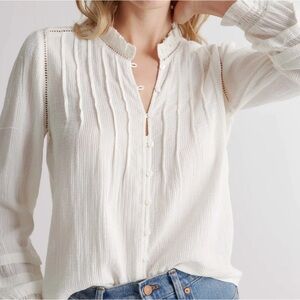 Quince Organic Textured Cotton Peasant Blouse - size small